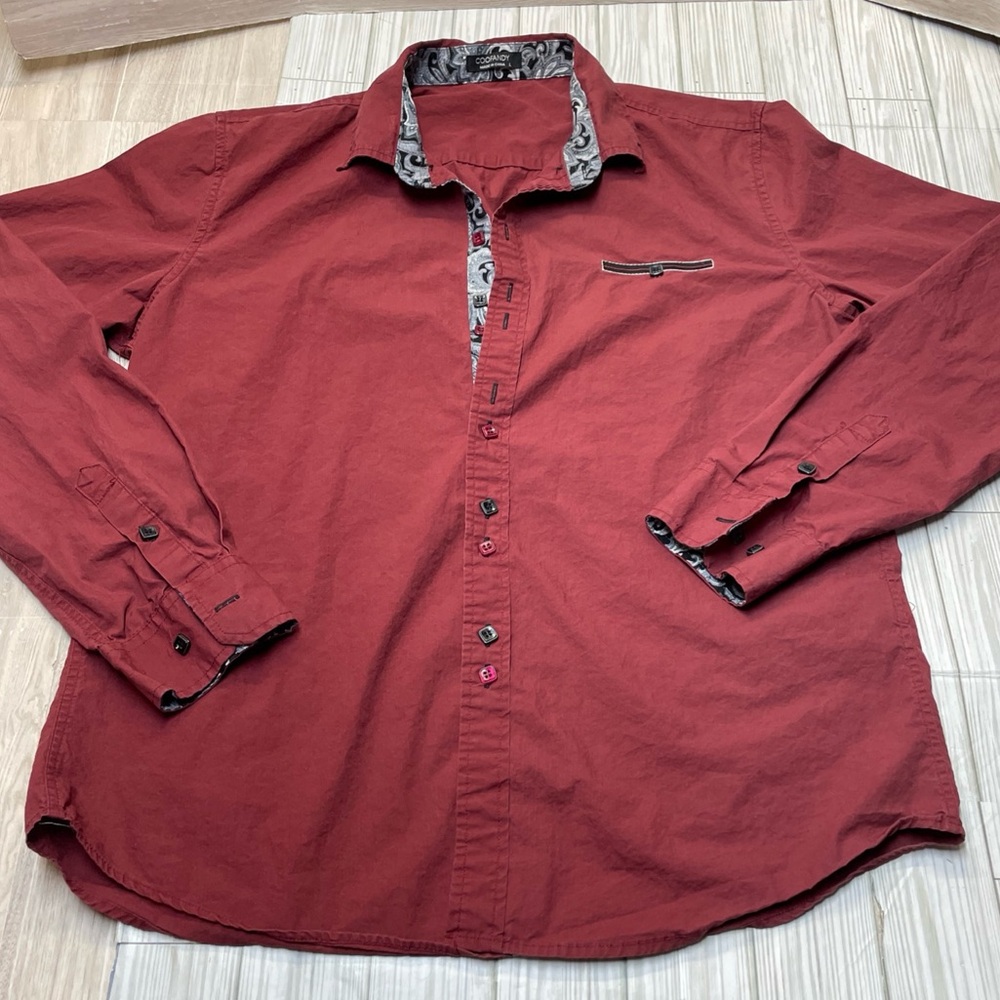 Coofandy Size Large Long Sleeve Button Down Shirt Red Colorful